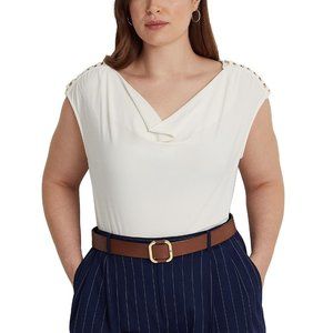 Lauren Ralph Lauren Women's Plus Size Sleeveless Cowl Neck Mascarpone Cream B4HP
